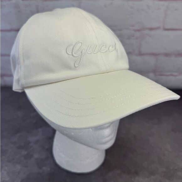 Gucci Venice Cotton Embroidered Script Logo Baseball Cap Hat Medium - Picture 2 of 14